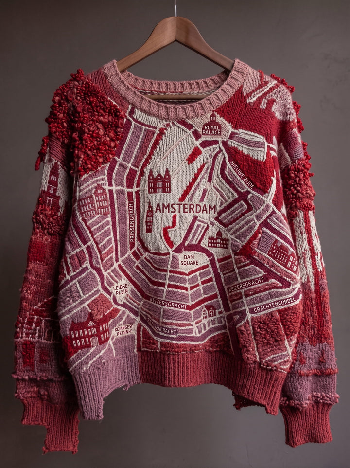 Salem | Women's Distressed Color-Block Cat-Print Crew-Neck Halloween Sweater