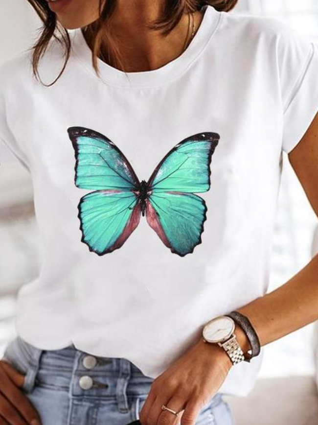 Heart Print Crew Neck Short Sleeve Graphic Tee for Women