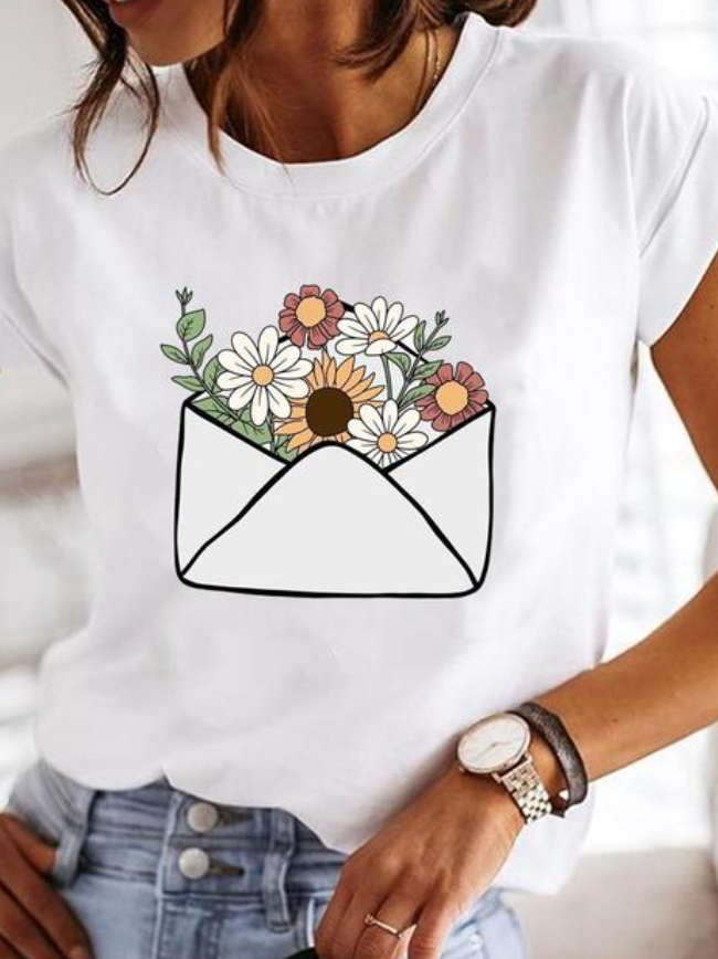 Women's Ombre Heart Print Crew Neck Short Sleeve Graphic Tee