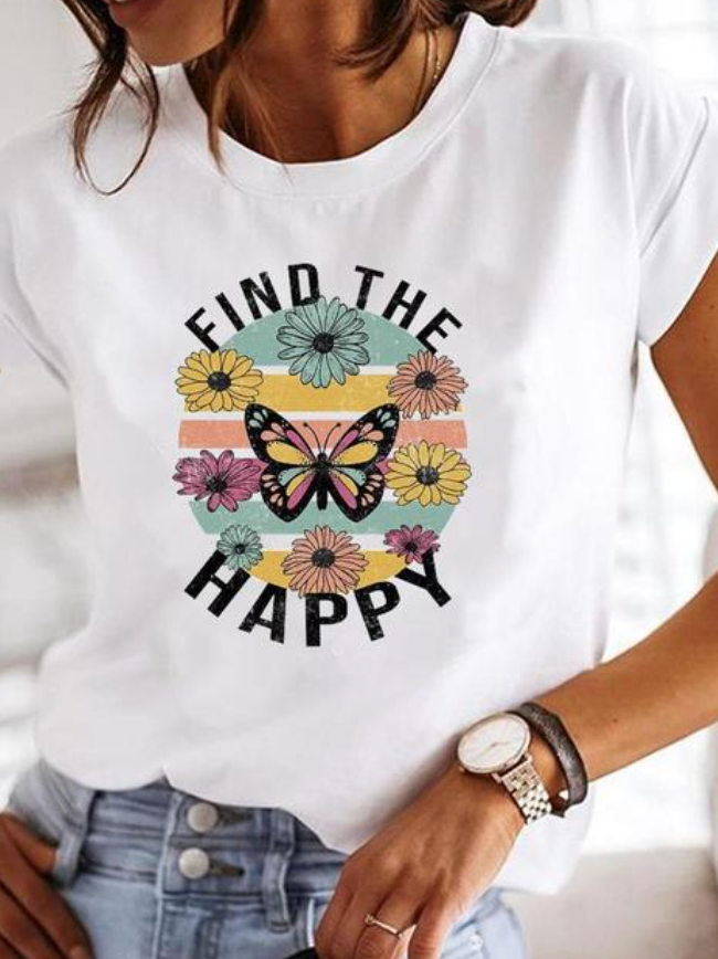 Heart Print Crew Neck Short Sleeve Graphic Tee for Women