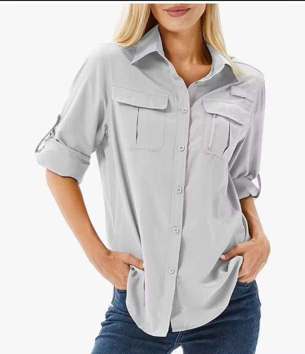 Long Sleeve Button-Down Safari Shirt for Women