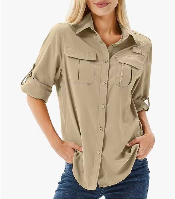 Long Sleeve Button-Down Safari Shirt for Women
