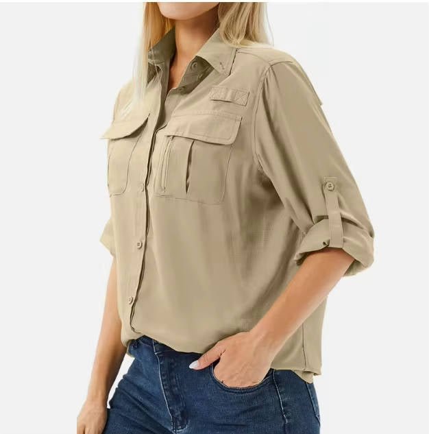 Long Sleeve Button-Down Safari Shirt for Women