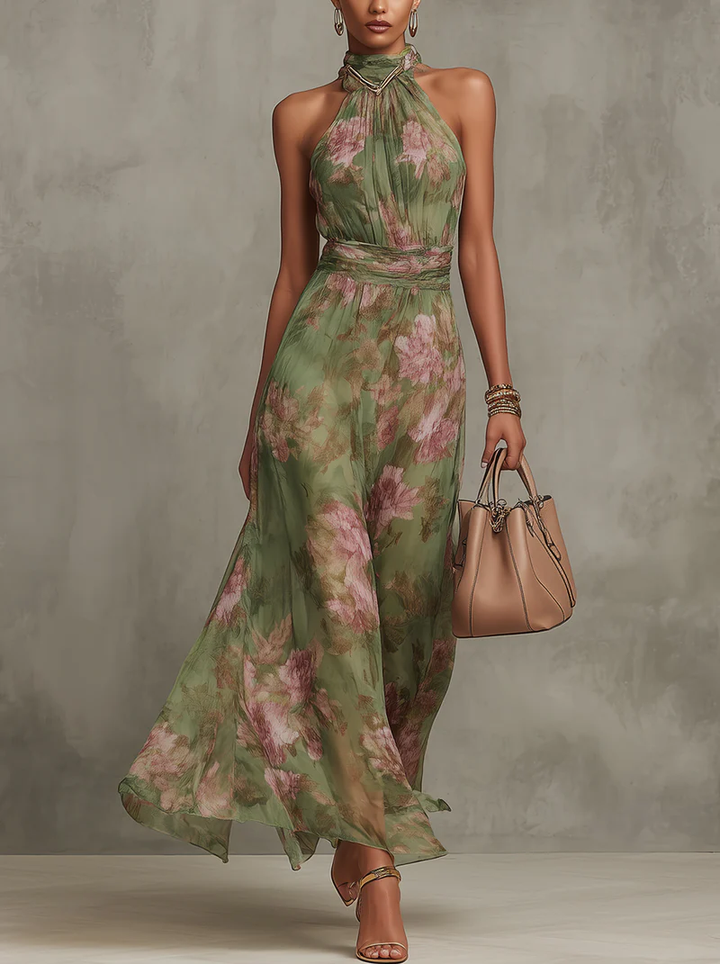 Floral Halter Neck Maxi Dress for Women