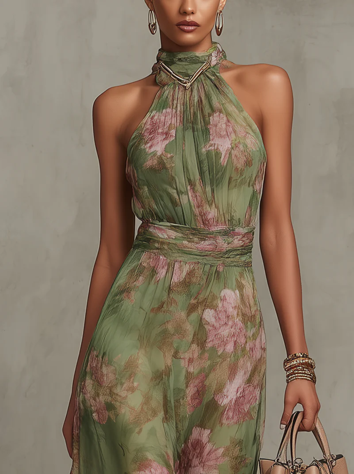 Floral Halter Neck Maxi Dress for Women