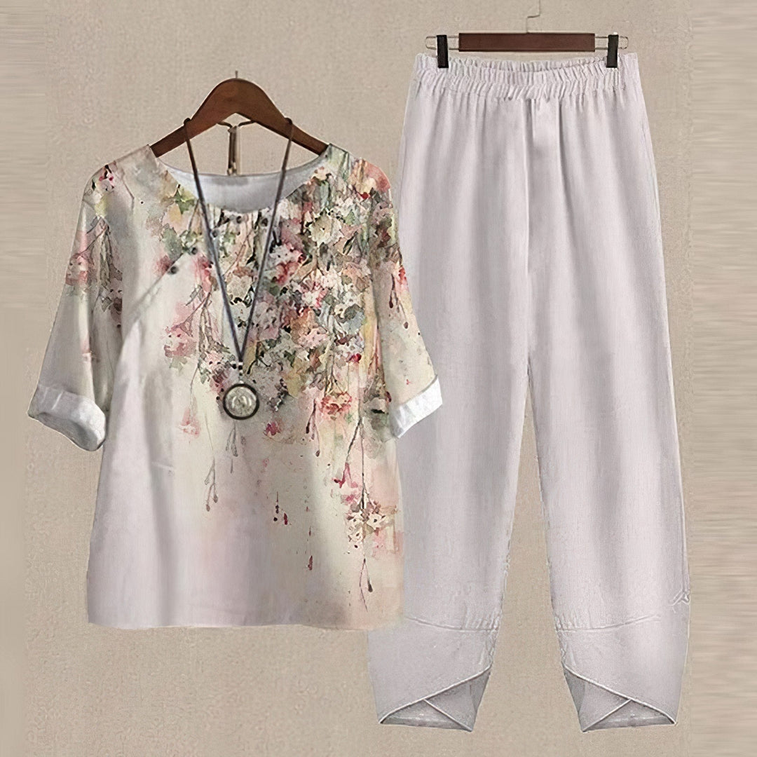 Butterfly Print Short Sleeve Wide-Leg 2-Piece Matching Set for Women