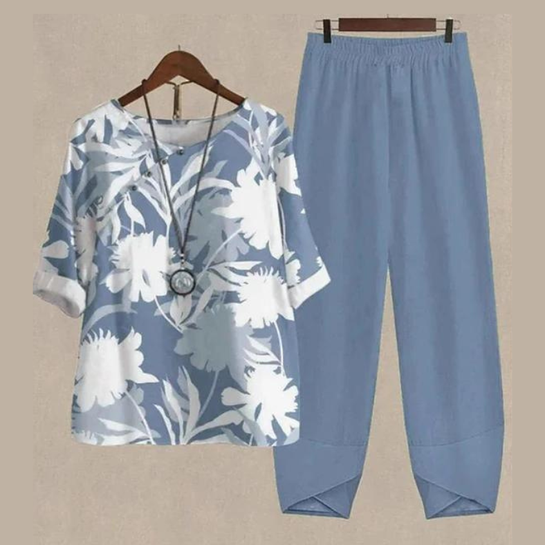 Butterfly Print Short Sleeve Wide-Leg 2-Piece Matching Set for Women