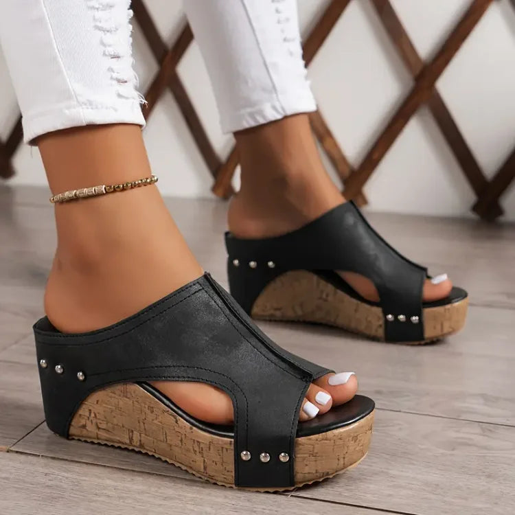 Women's Orthopedic Wedge Sandals with Cushioned Footbed and Studded Detail