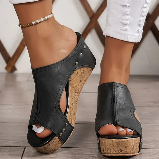 Women's Orthopedic Wedge Sandals with Cushioned Footbed and Studded Detail
