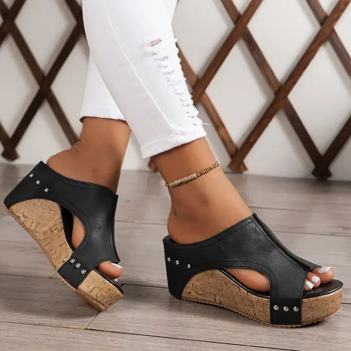 Women's Orthopedic Wedge Sandals with Cushioned Footbed and Studded Detail