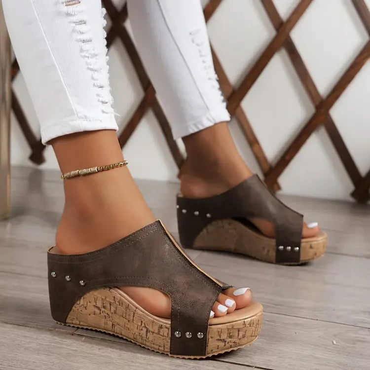 Women's Orthopedic Wedge Sandals with Cushioned Footbed and Studded Detail