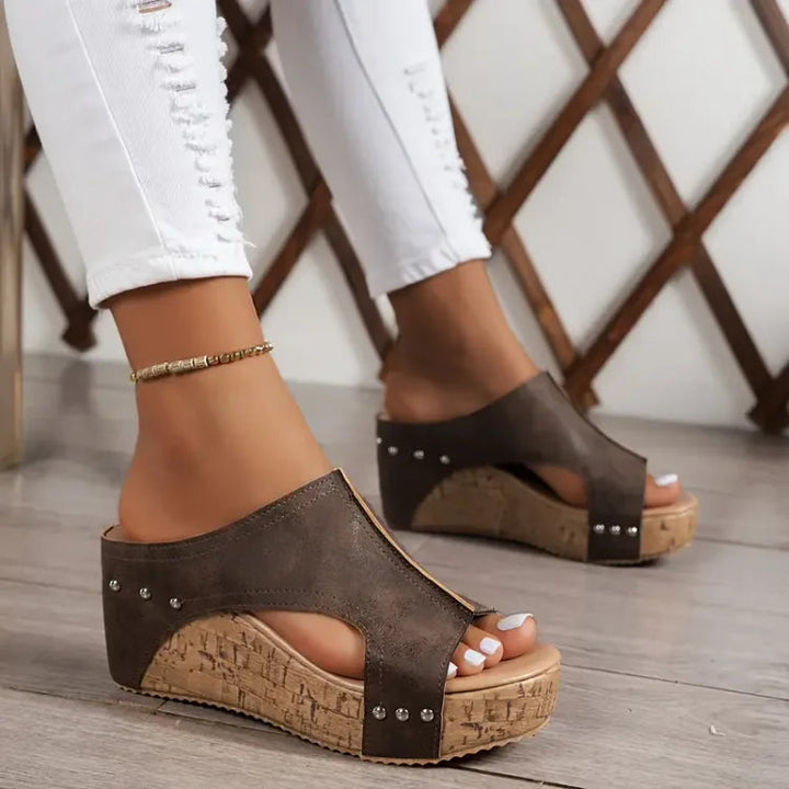 Women's Orthopedic Wedge Sandals with Cushioned Footbed and Studded Detail