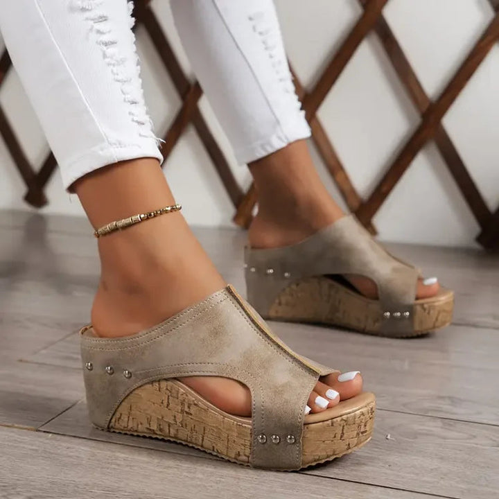 Women's Orthopedic Wedge Sandals with Cushioned Footbed and Studded Detail