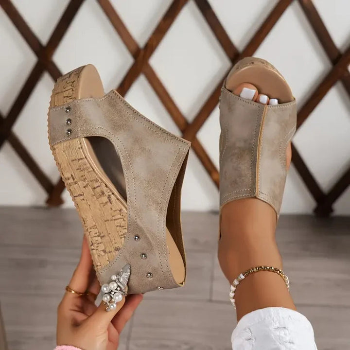 Women's Orthopedic Wedge Sandals with Cushioned Footbed and Studded Detail