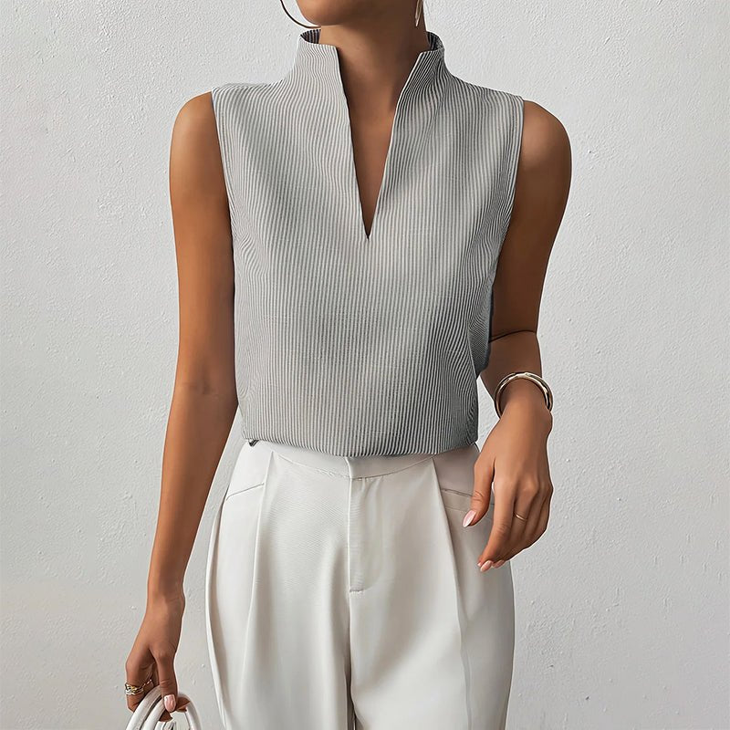 Striped V-Neck Sleeveless Blouse for Women