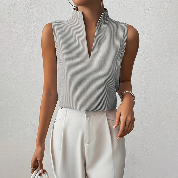 Striped V-Neck Sleeveless Blouse for Women