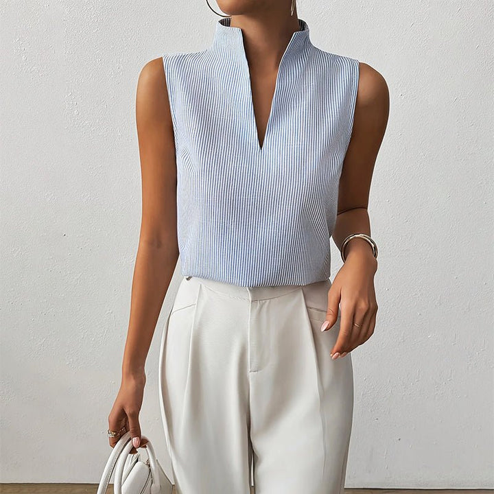 Striped V-Neck Sleeveless Blouse for Women
