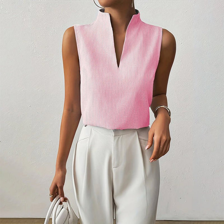 Striped V-Neck Sleeveless Blouse for Women