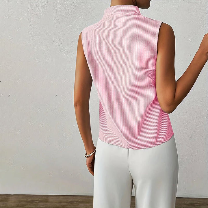 Striped V-Neck Sleeveless Blouse for Women