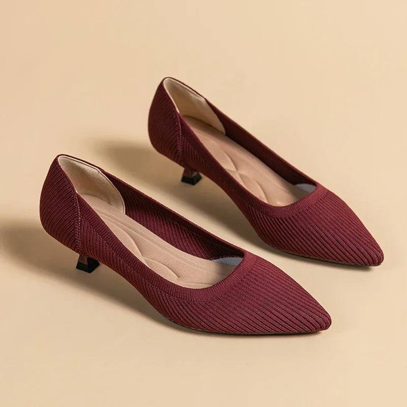 Pointed Toe Kitten Heel Slip-On Pumps for Women