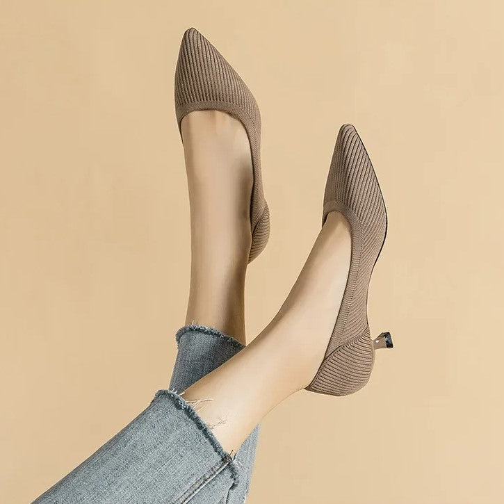 Pointed Toe Kitten Heel Slip-On Pumps for Women