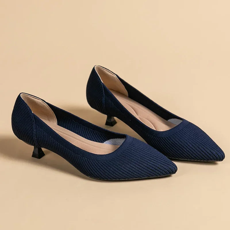 Pointed Toe Kitten Heel Slip-On Pumps for Women