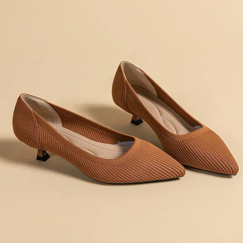 Pointed Toe Kitten Heel Slip-On Pumps for Women