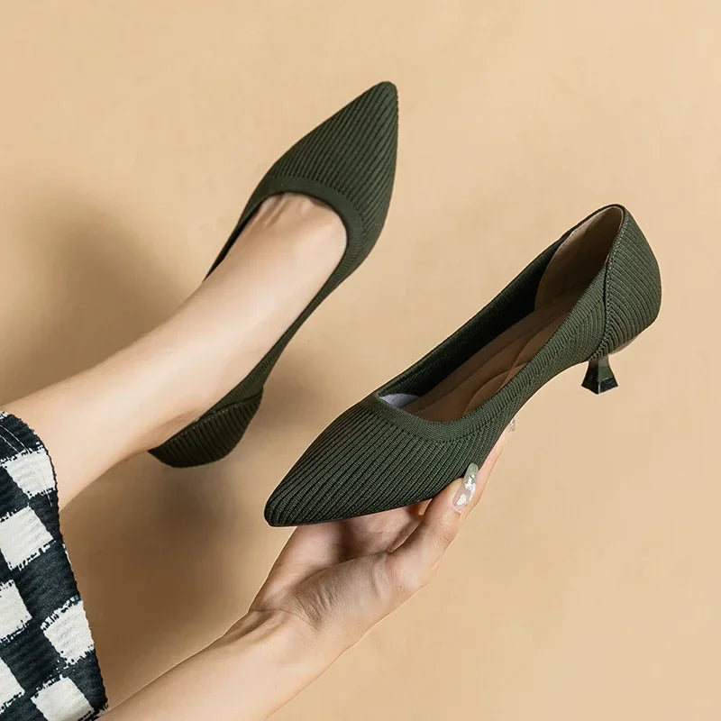 Pointed Toe Kitten Heel Slip-On Pumps for Women