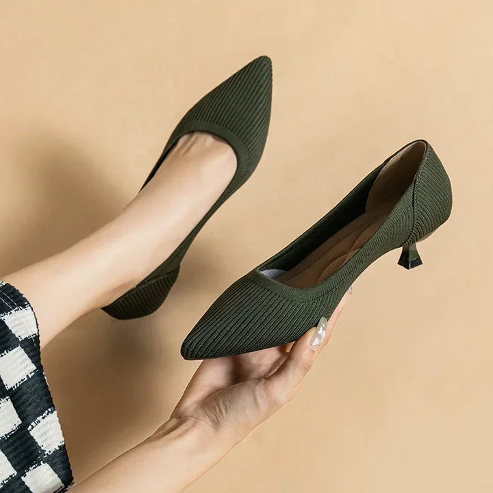 Pointed Toe Kitten Heel Slip-On Pumps for Women