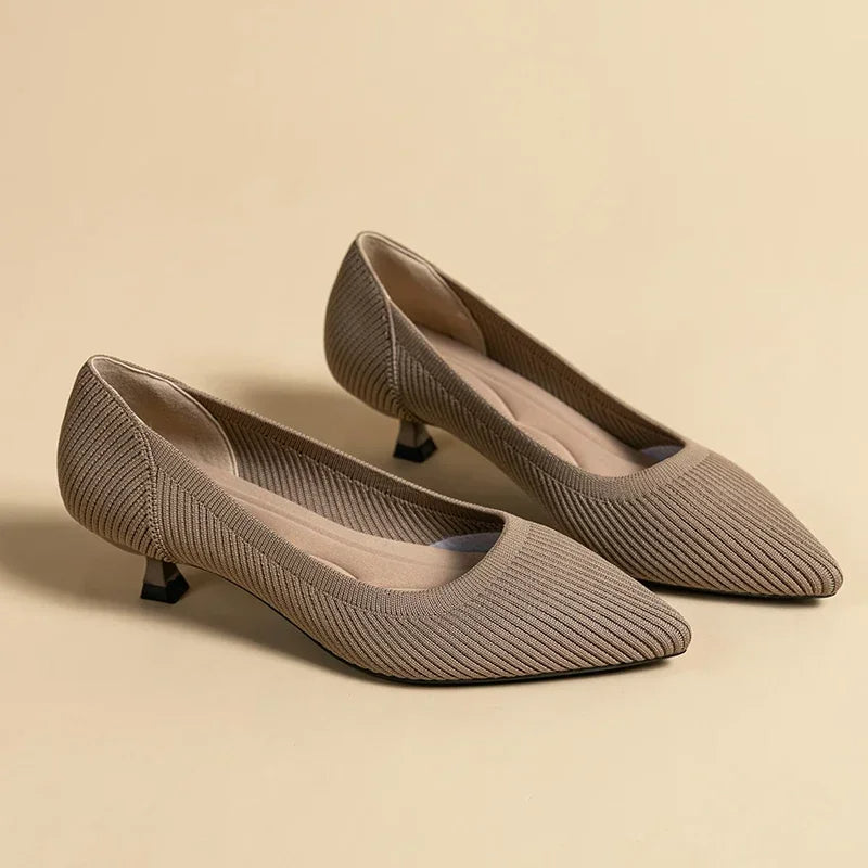 Pointed Toe Kitten Heel Slip-On Pumps for Women