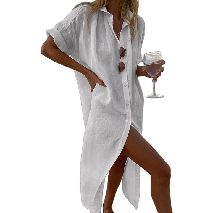 Button-Down Collared Shirt Dress for Women