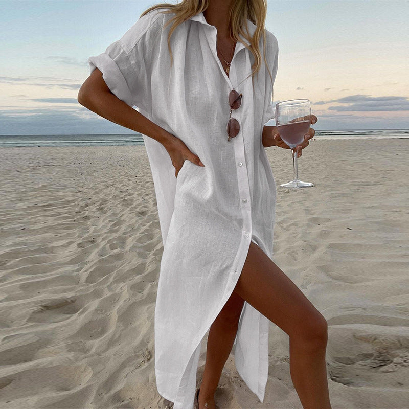 Button-Down Collared Shirt Dress for Women