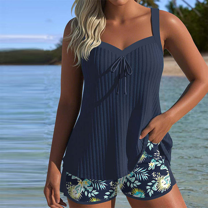 Tummy Control Striped Tankini Set for Women