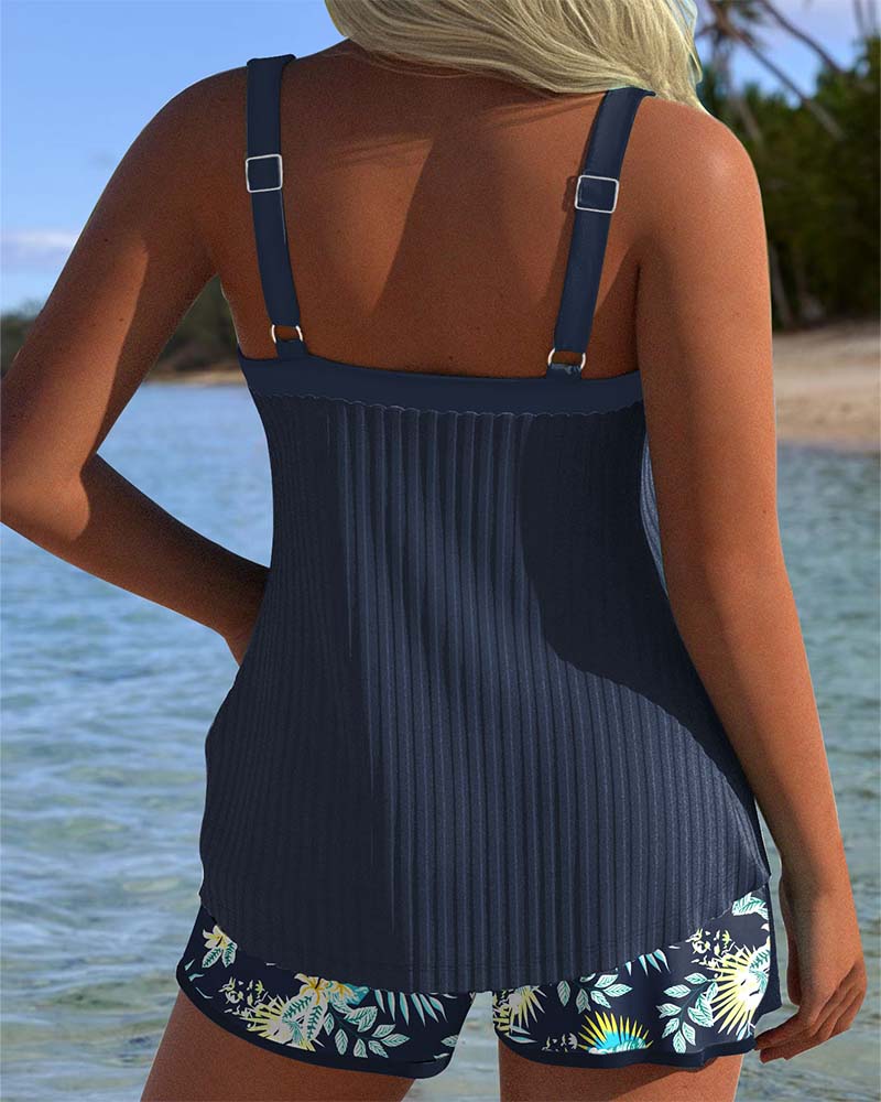 Tummy Control Striped Tankini Set for Women