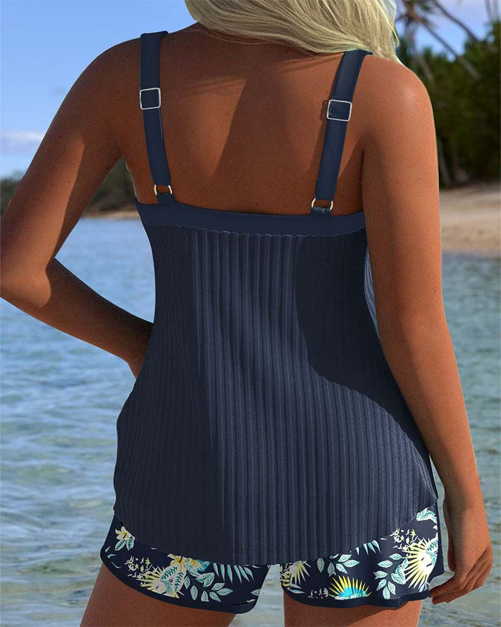 Tummy Control Striped Tankini Set for Women