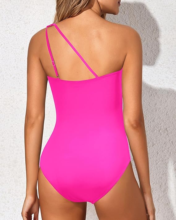 One-Shoulder Ruched Tummy Control One-Piece Swimsuit for Women