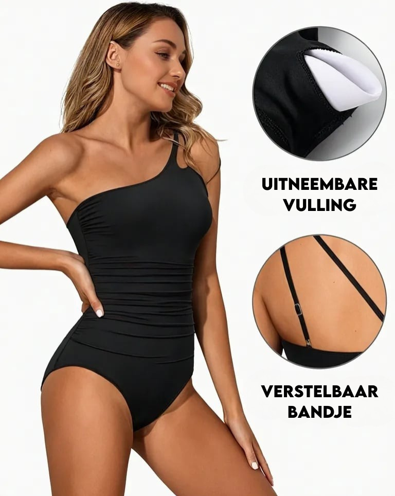 One-Shoulder Ruched Tummy Control One-Piece Swimsuit for Women