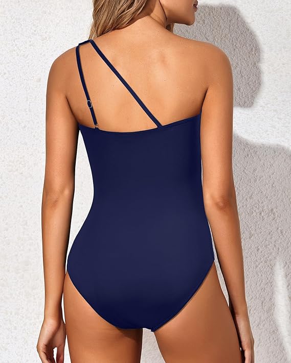 One-Shoulder Ruched Tummy Control One-Piece Swimsuit for Women
