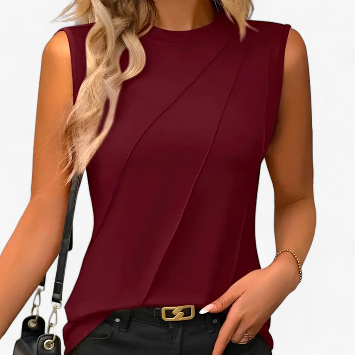Pleated Crew Neck Sleeveless Blouse for Women