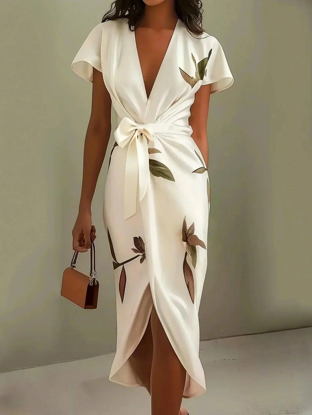 Floral Print V-Neck Wrap Midi Dress for Women