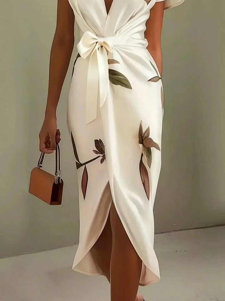 Floral Print V-Neck Wrap Midi Dress for Women