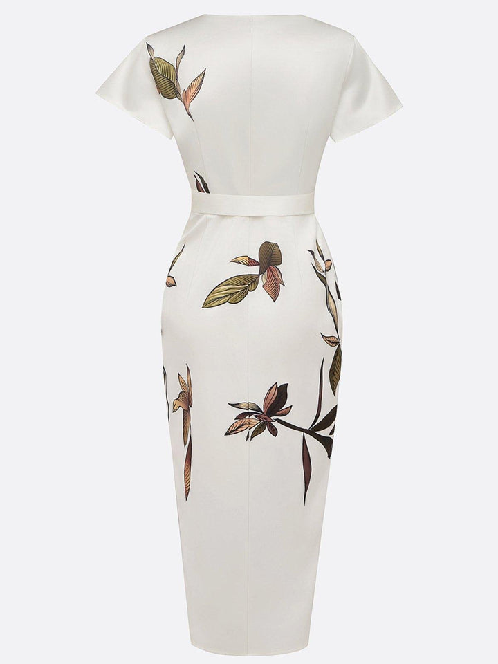 Floral Print V-Neck Wrap Midi Dress for Women