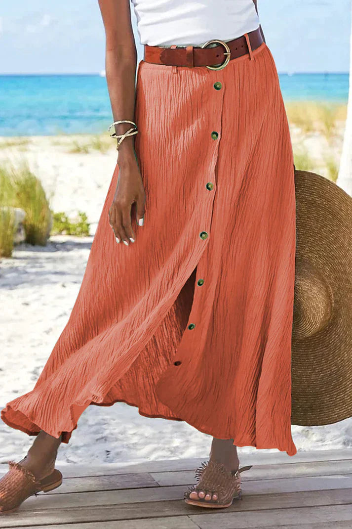 High Waist Button Front Maxi Skirt for Women