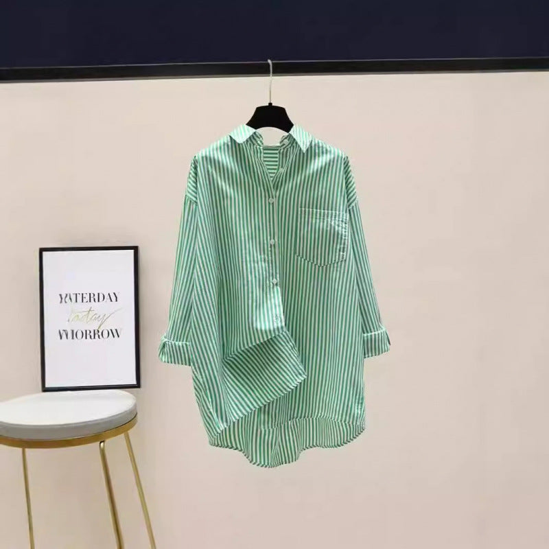 Striped Oversized Long Sleeve Collared Shirt for Women