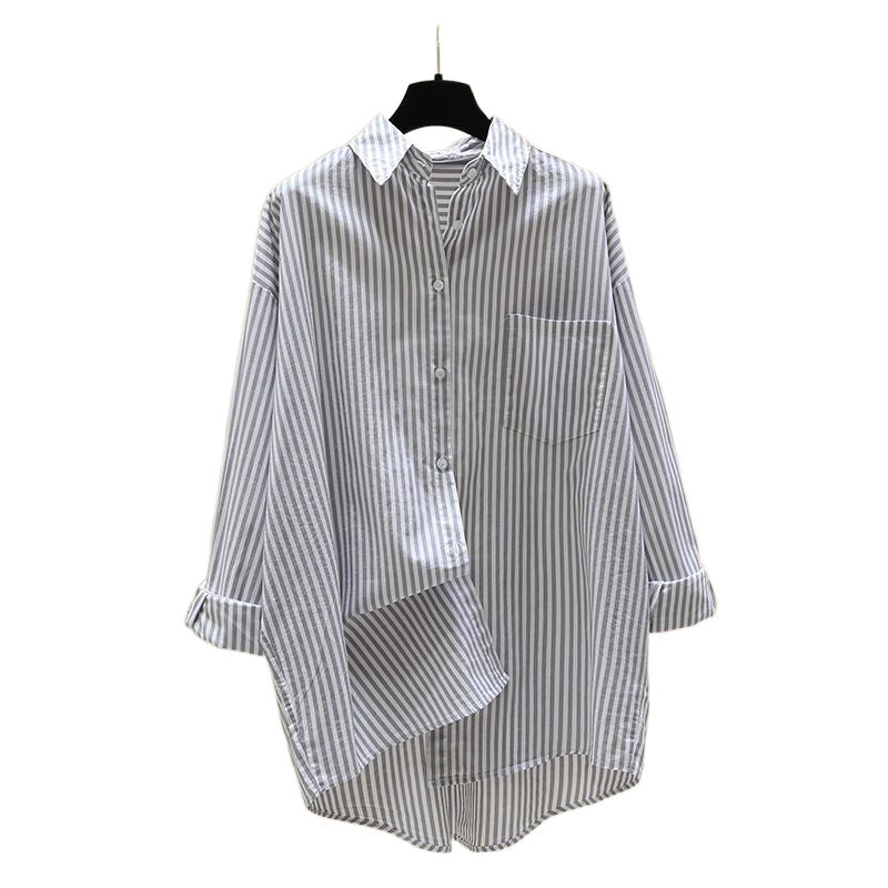 Striped Oversized Long Sleeve Collared Shirt for Women