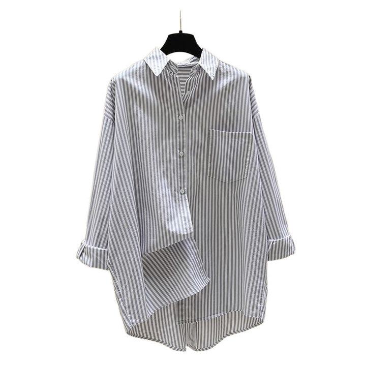 Striped Oversized Long Sleeve Collared Shirt for Women