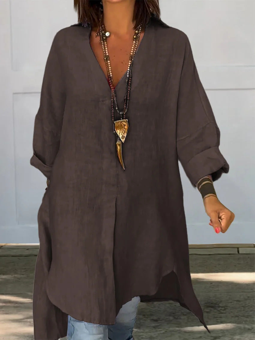 Oversized Button Down Long Sleeve Tunic for Women