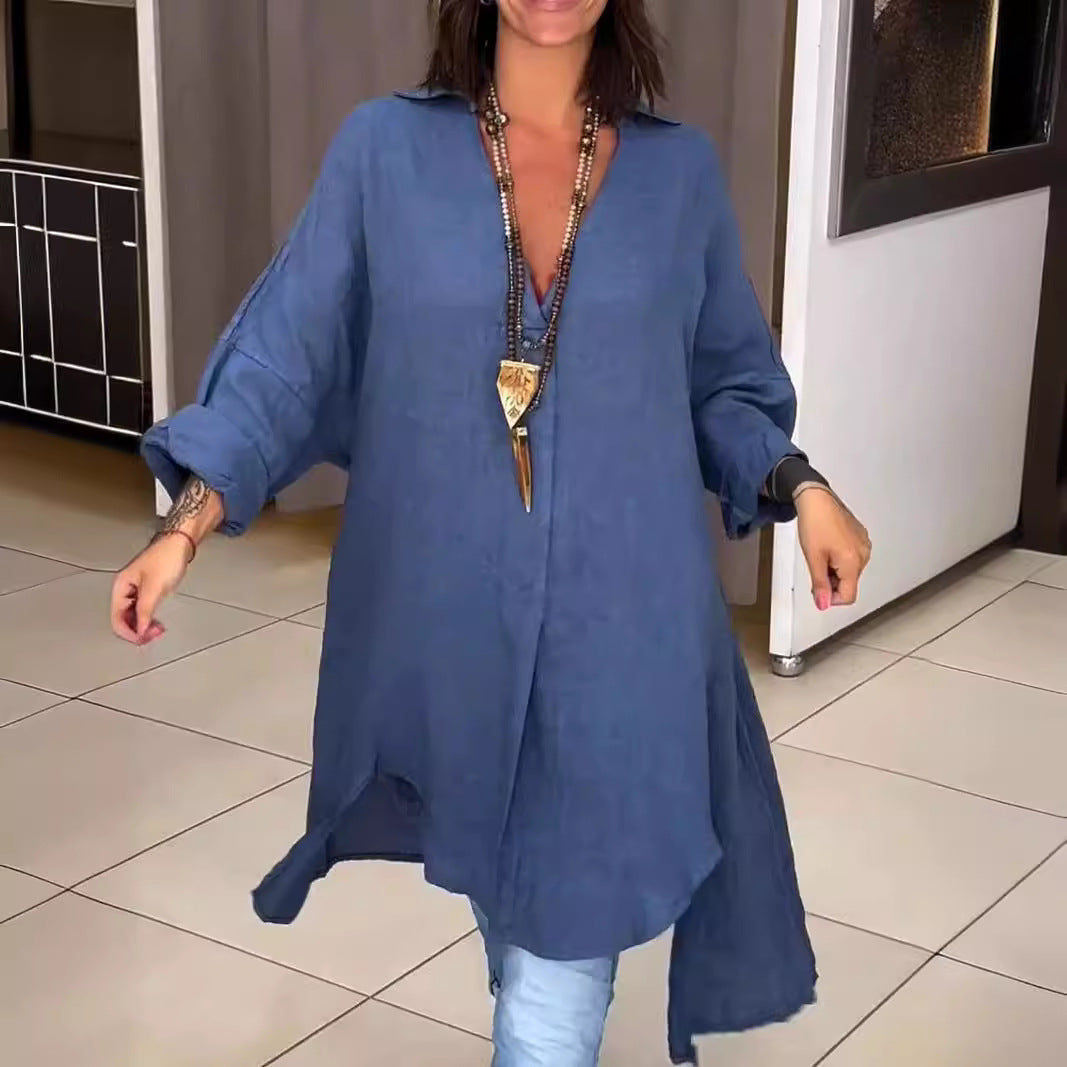 Oversized Button Down Long Sleeve Tunic for Women