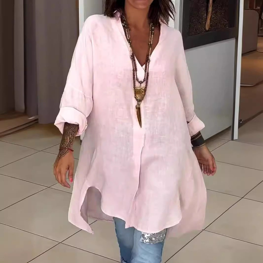 Oversized Button Down Long Sleeve Tunic for Women