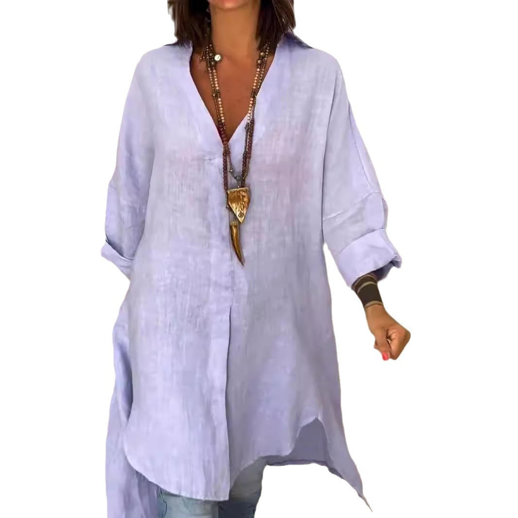 Oversized Button Down Long Sleeve Tunic for Women